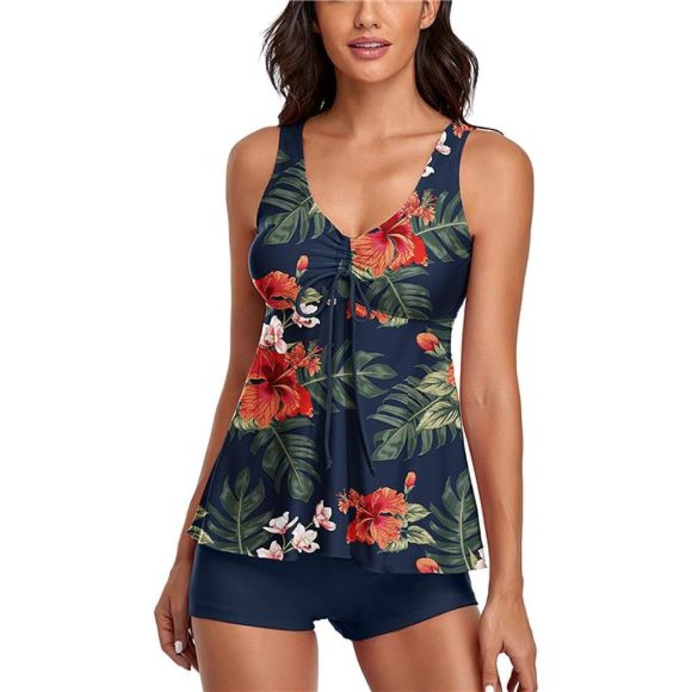 Modest Tankini Swimsuits for Women Two Piece Bathing Suits Floral Print Tank Top